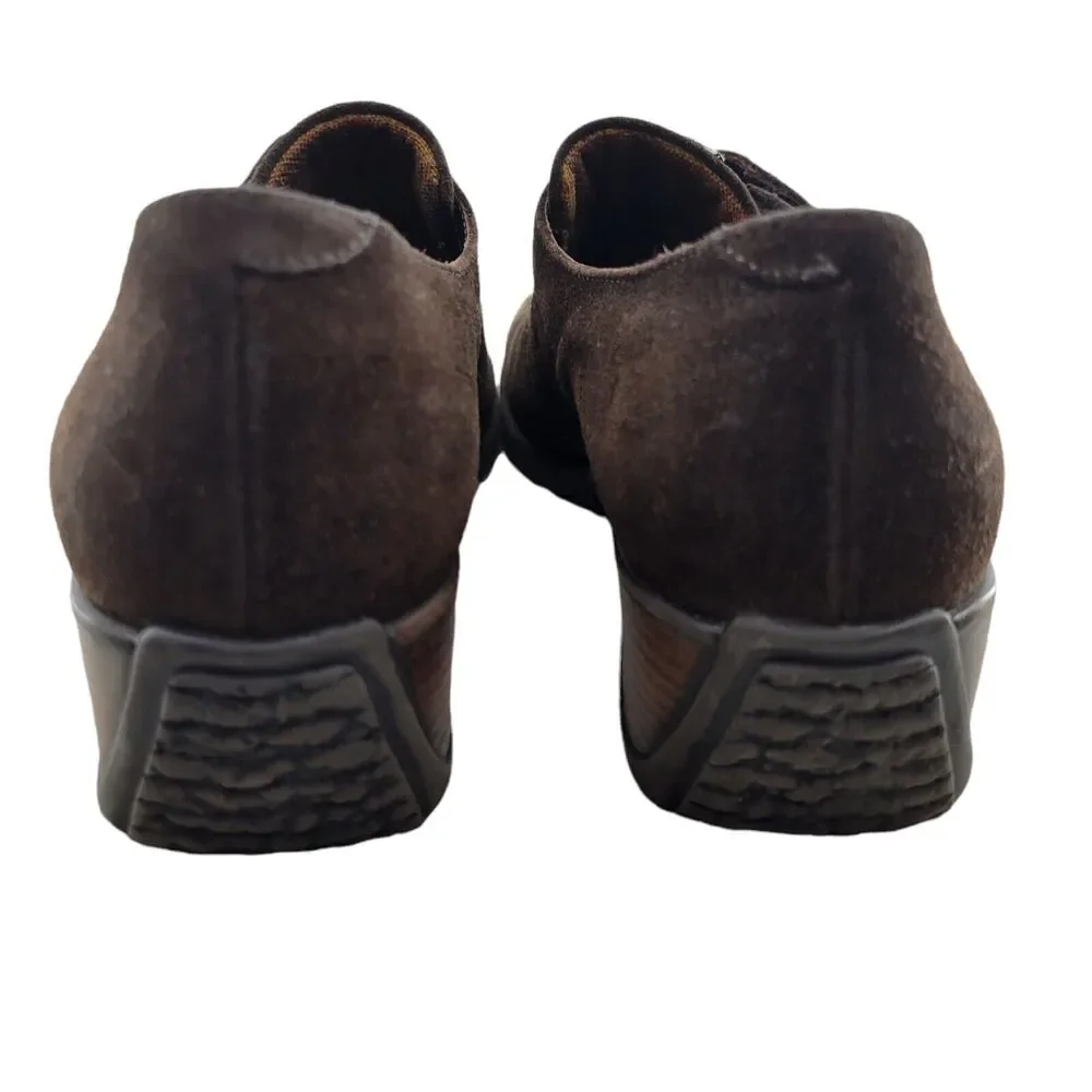 Aquatalia Women's Suede Slip On Wedge Heel‎ Loafers Size 6 Dark Brown